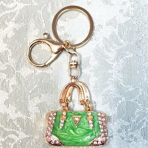 **HALF PRICE**Elegant Green & Gold Metal Handbag Keychain!